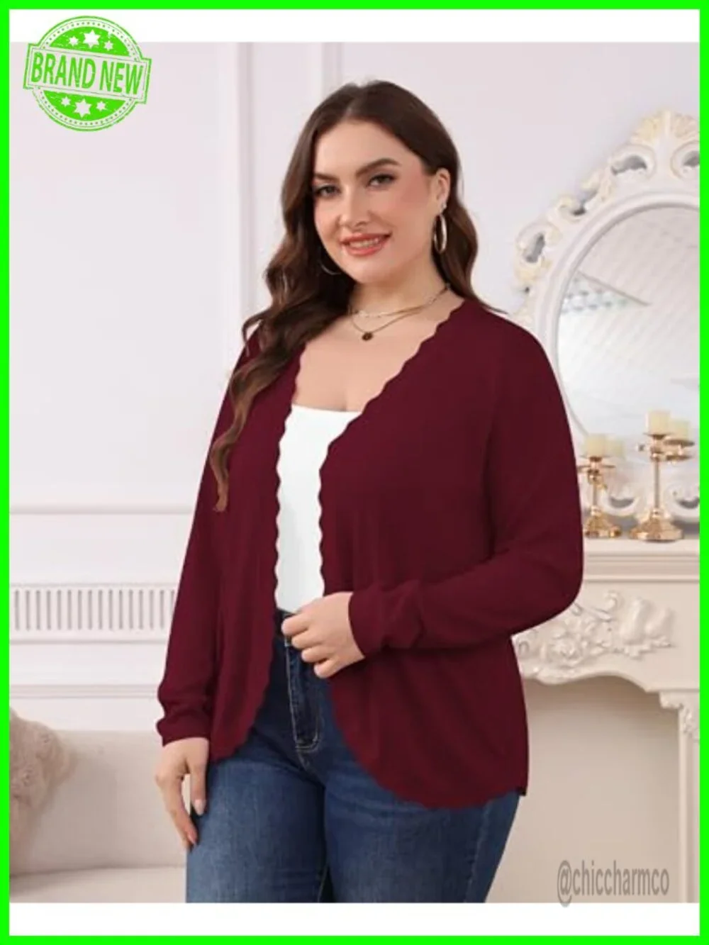 Plus Size Open Front Long Sleeve V-Neck Lightweight Knit Cardigan